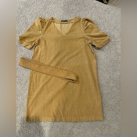 SHEIN V-neck Puff Sleeve Belted Tan/ Brown Mini Dress - Picture 2 of 9